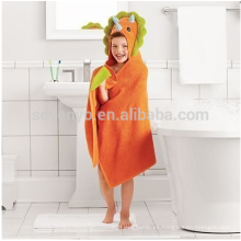 Adorable Children's Hooded Bath Beach Towel,Orange Dino Pattern,Extra Soft Terry Cotton,Perfect for Babies with Sensitive Skin